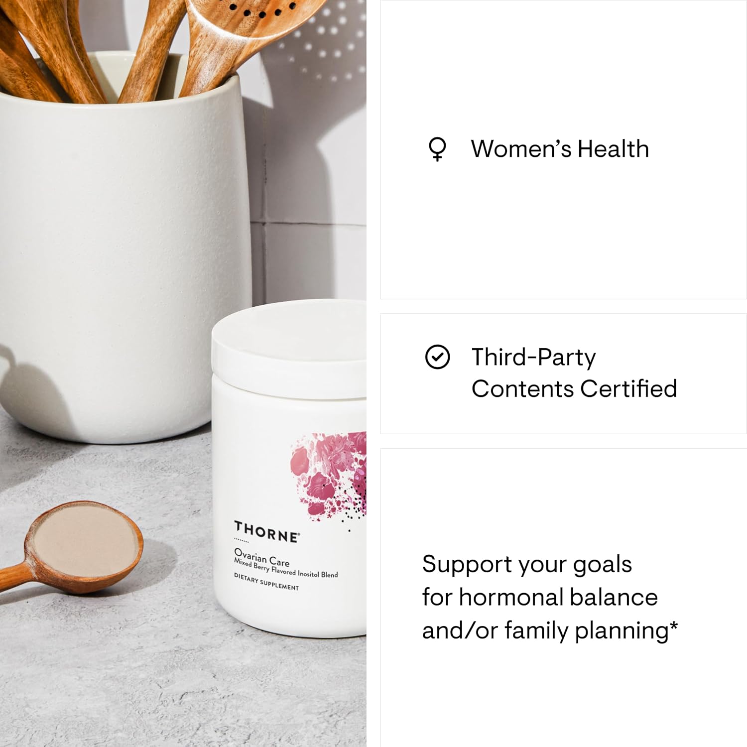 THORNE - Ovarian Care - Women's Health - Inositol, CoQ10, Folate, and Polyphenols - Promote Healthy Ovarian Function and Fertility Health* - Mixed Berry - 7.55 Oz - 60 Servings