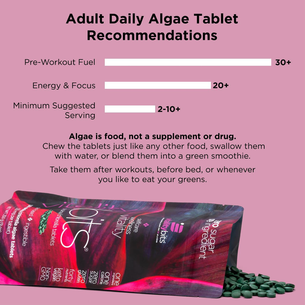 VITALITYbits - Organic Blended Spirulina & Chlorella Tablets - Algae Superfood - Energy, Self Care, Beauty - Replace Greens, Supplements, Protein, Snacks - Vegan, Keto, Gluten Free - 900 Tablets