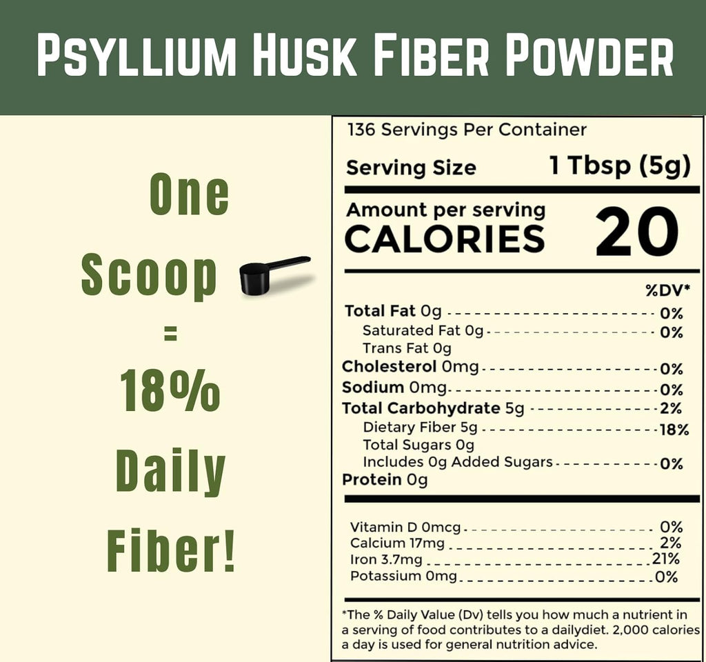 Psyllium Husk Powder 1.5lb | Easy Mixing Dietary Fiber | Cleanse Your Digestive System | Finely Ground Powder | Ideal for Gluten Free Baking | Non-GMO
