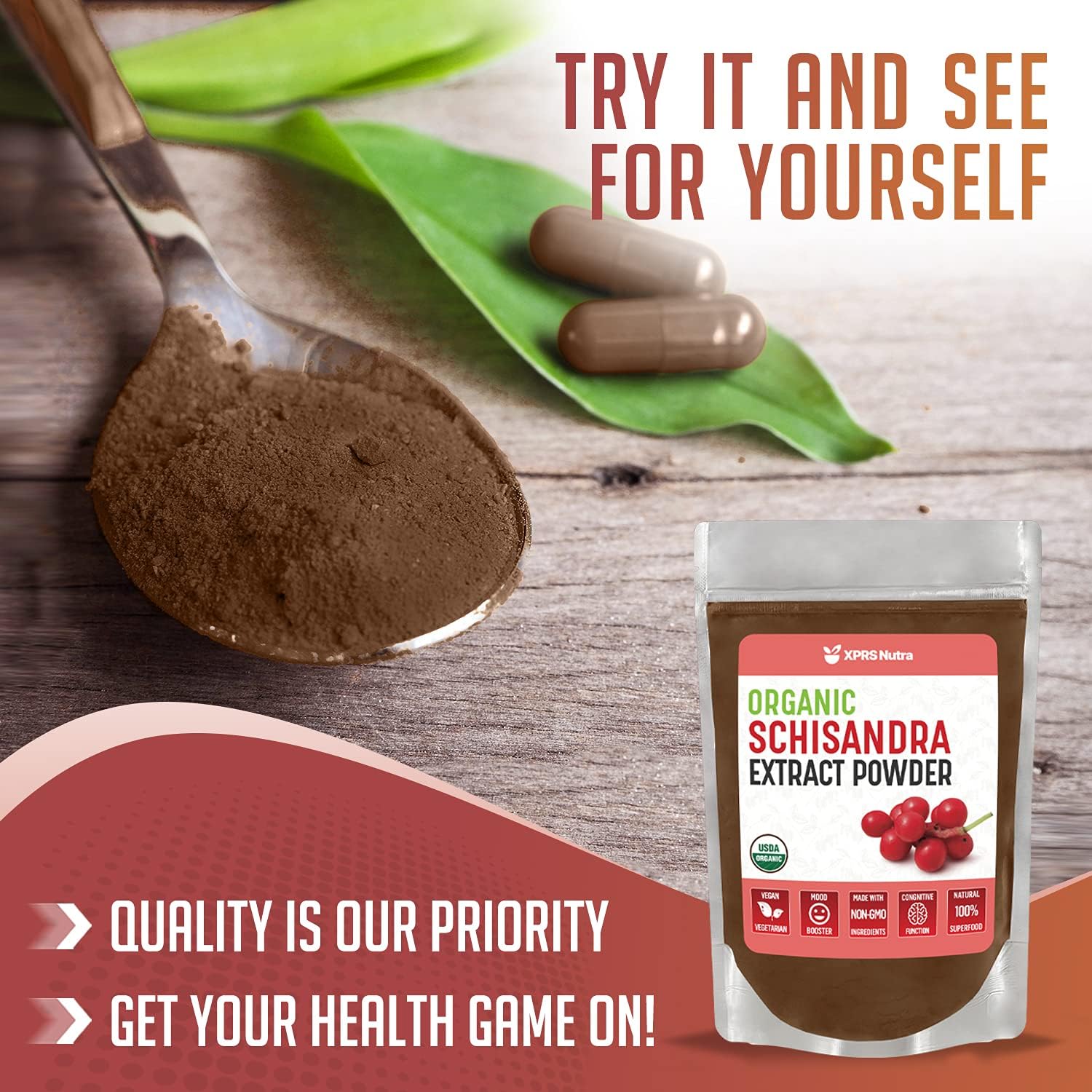 XPRS Nutra Organic Schisandra Berry Powder Extract - Premium USDA Organic Schisandra Powder for Cognition and Immunity - Vegan Friendly Berry Superfood (8 oz)