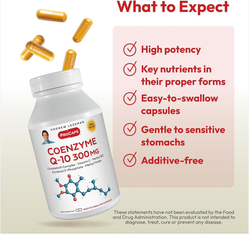 ANDREW LESSMAN Coenzyme Q-10 300 mg 30 Capsules - Essential for Energy Production and Optimum Key Organ Function, Anti-Oxidant Support, Depleted by Aging, Plus B-Complex. Easy to Swallow Capsules