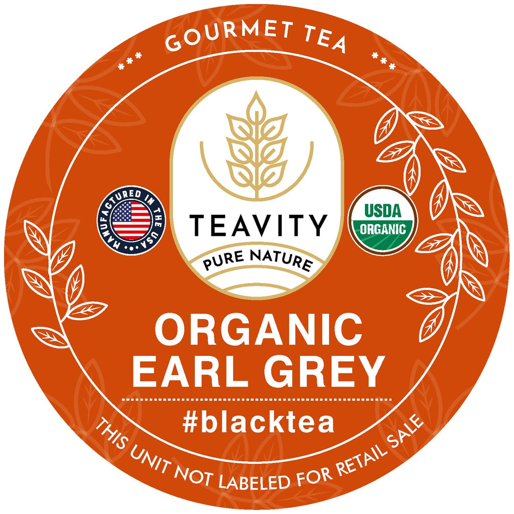 Organic Earl Grey Tea Pods for Keurig - Caffeinated Unsweet Black Tea for K Cup Brewing by Teavity (12 Tea Pods)