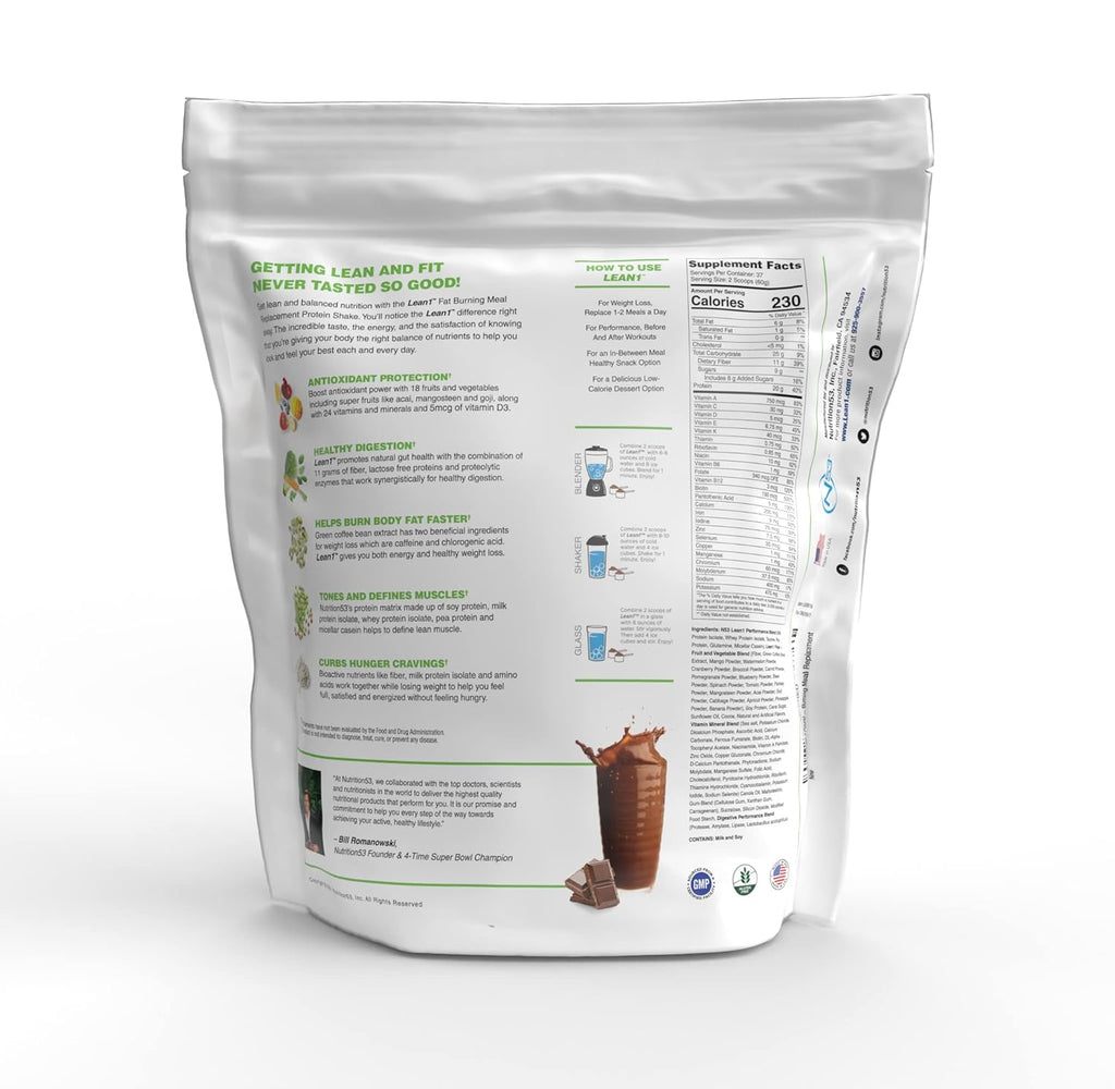 Lean1 Chocolate 5 Pound (37 Servings), Fat Burning Meal Replacement