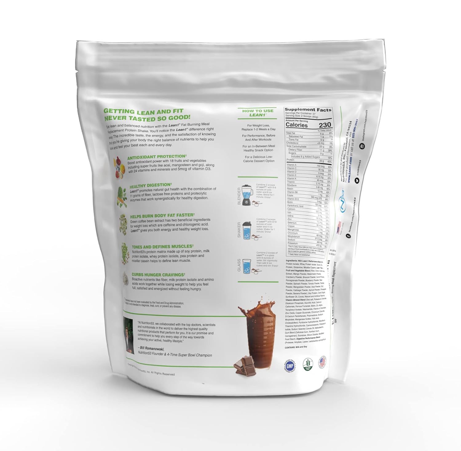 Lean1 Chocolate 5 Pound (37 Servings), Fat Burning Meal Replacement