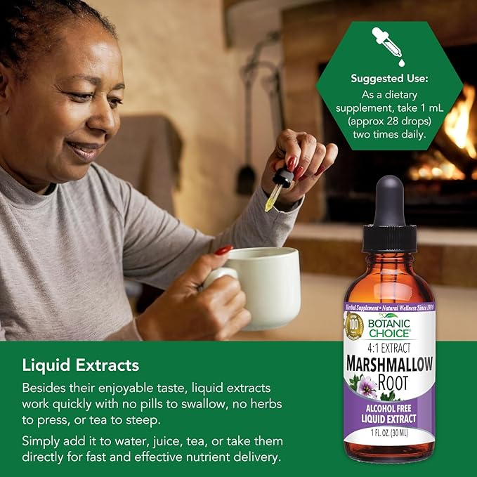 Botanic Choice Marshmallow Root Liquid Extract - Alcohol Free, Gluten Free, Traditional Throat and Respiratory Support 1 fl. oz.