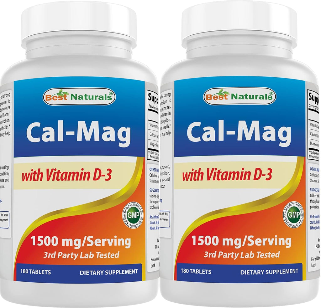 Best Naturals Calcium Magnesium with Vitamin D3 1500mg Serving 180 Tablets (180 Count (Pack of 2))