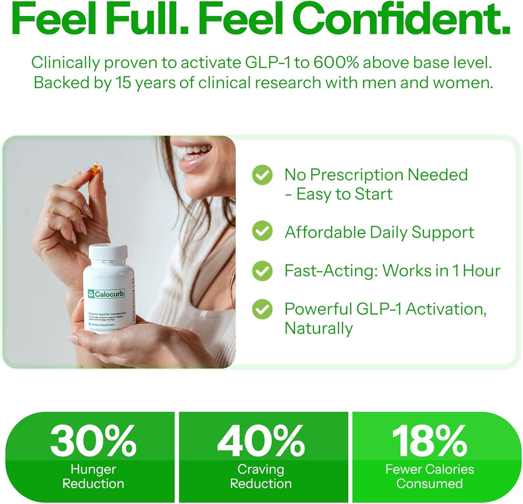 Calorie Control Supplement 6X Natural GLP-1 Activator, Official & Patented Amarasate Formula, Plant Based Dietary GLP1 Supplement, Manages Appetite, Hunger & Cravings, 1 Month Average Supply, 90 Count