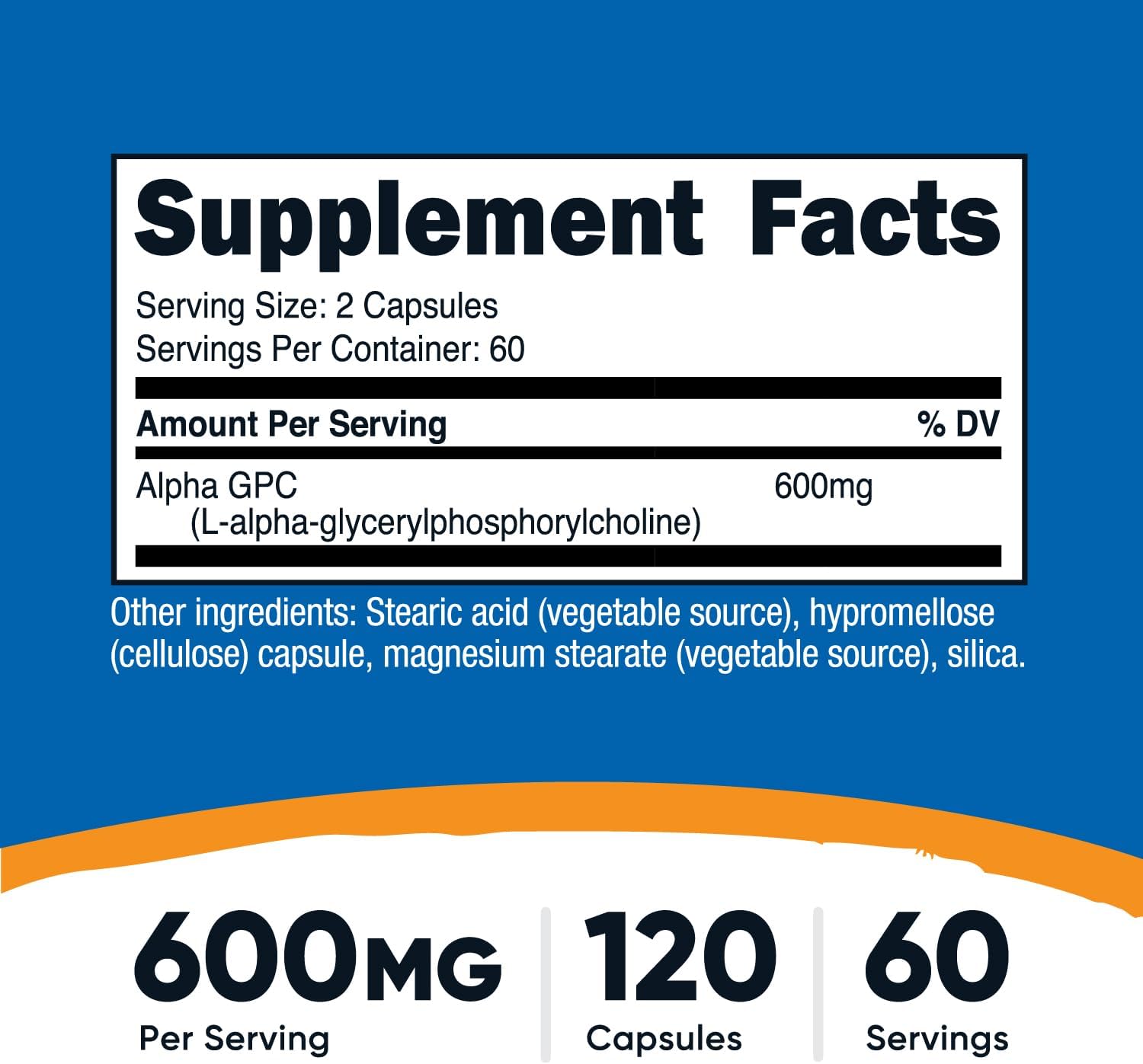 Nutricost Alpha GPC 600mg, 120 Vegetarian Capsules - Non-GMO and Gluten Free, 300mg Per Capsule