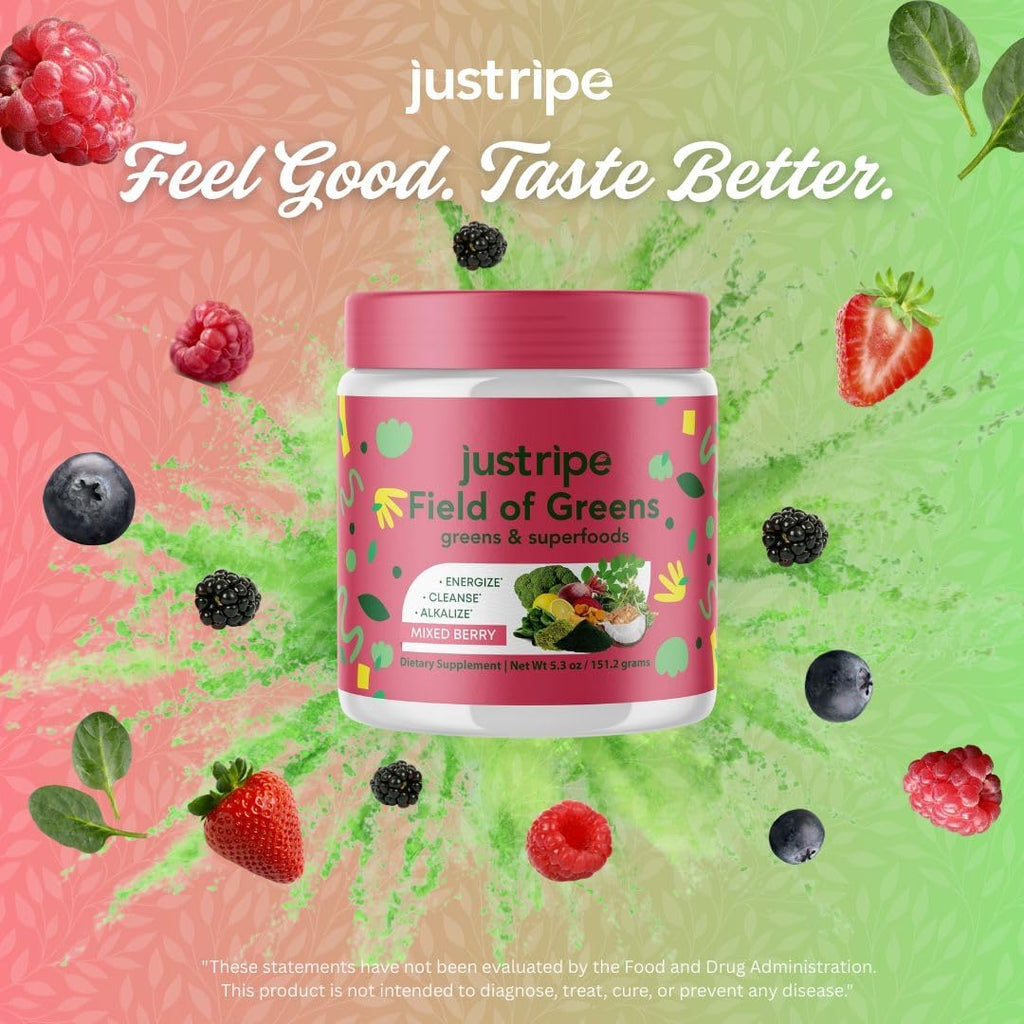 Field of Greens Superfood Powder with Organic Spirulina, Chlorella, Beet Root Powder - Bacillus Coagulans Probiotic, A Plant-Based Mix Supporting Gut Health, Immunity, 28 Scoops - Mixed Berry