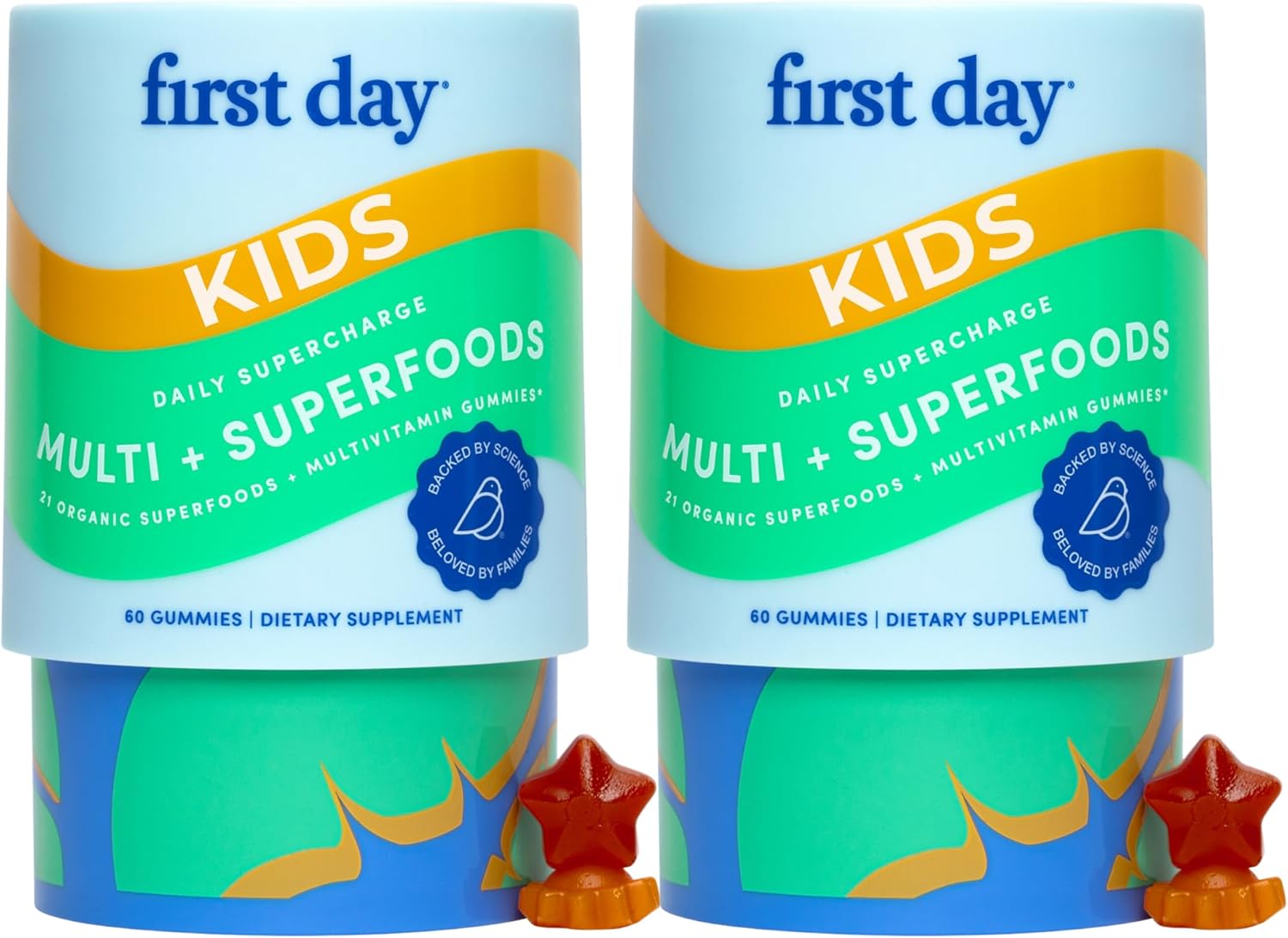 FIRST DAY Kids Multivitamin Gummies Age 4+, Strawberry & Orange - Kids Vitamins Multivitamin Gummy A C D3 K2 B1 B2 B6 B12 Folate, Immunity & Brain Function, Vegan - 60 Day Supply, Packaging May Vary