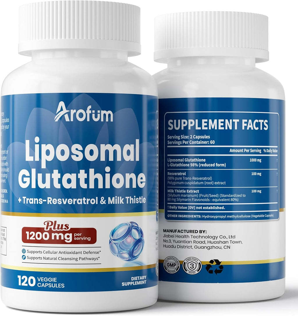 Liposomal Glutathione 120 Capsules – Reduced Setria L-Glutathione with Trans-Resveratrol & Milk Thistle, High Absorption Supplement for Liver Wellness & Skin Health