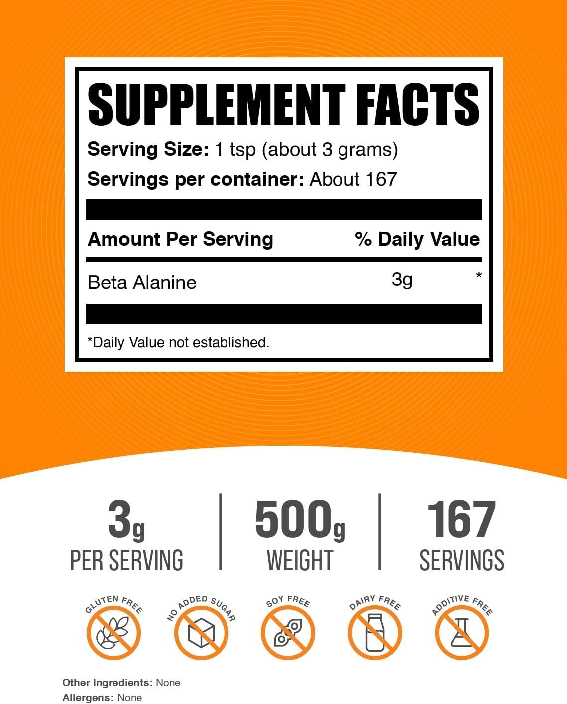 BulkSupplements.com Beta Alanine Powder - Beta-Alanine Supplement, Pre-Workout Supplement - Unflavored & Gluten Free, 3g per Serving, 500g (1.1 lbs) (Pack of 1)