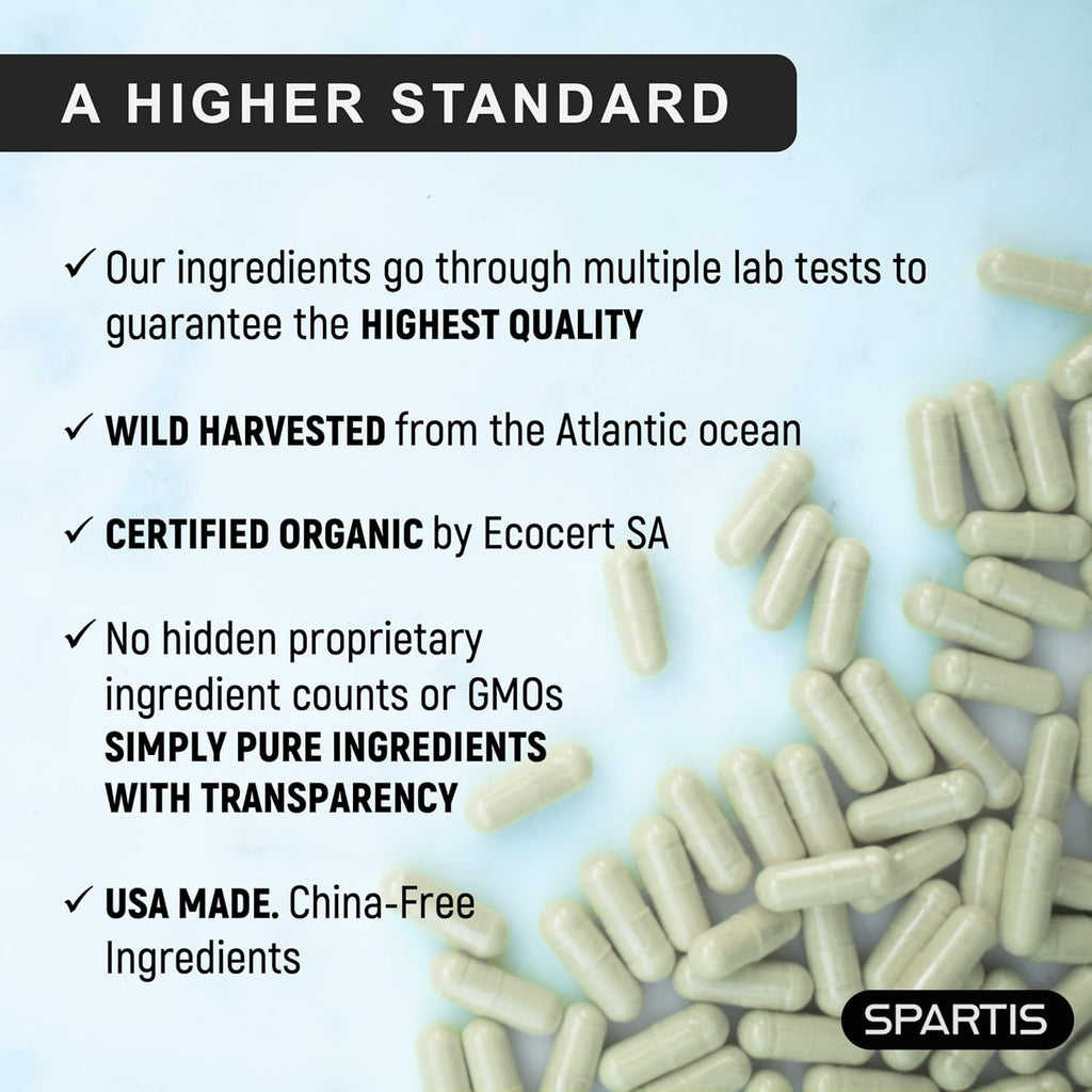 Certified Organic Sea Moss Capsules 2250mg Wildcrafted Irish Sea Moss Burdock Root Bladderwrack Supplement Raw Seamoss Pills & Powder (Pack of 1 at 180-Caps)