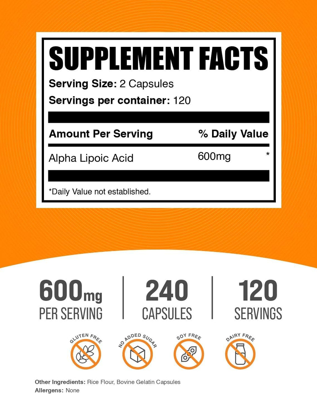BulkSupplements.com Alpha Lipoic Acid Capsules - ALA Supplement, Alpha Lipoic Acid 600mg - Gluten Free - 240 Capsules (Pack of 1)