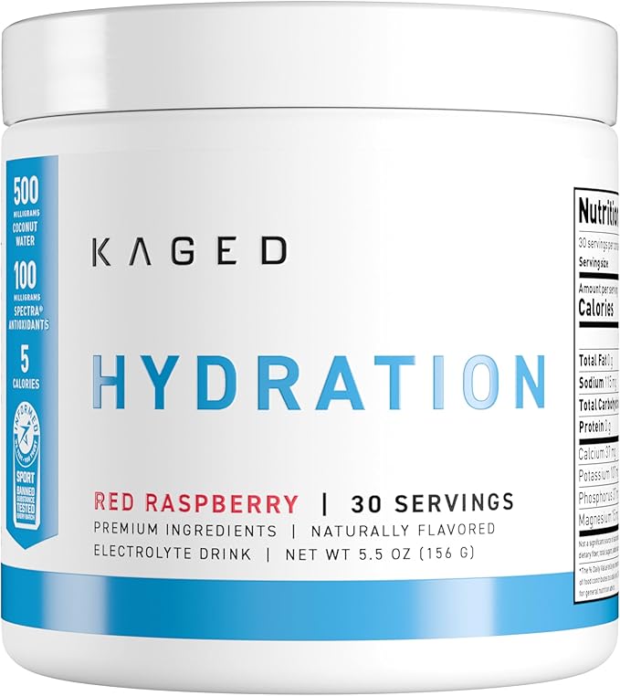 Kaged Hydration Electrolytes Powder | Red Raspberry | Hydra-Charge Sports Drink Mix | Pre, Post, Intra Workout | Low Carb, Vegan, Gluten Free | Supplements for Men & Women | 30 Servings
