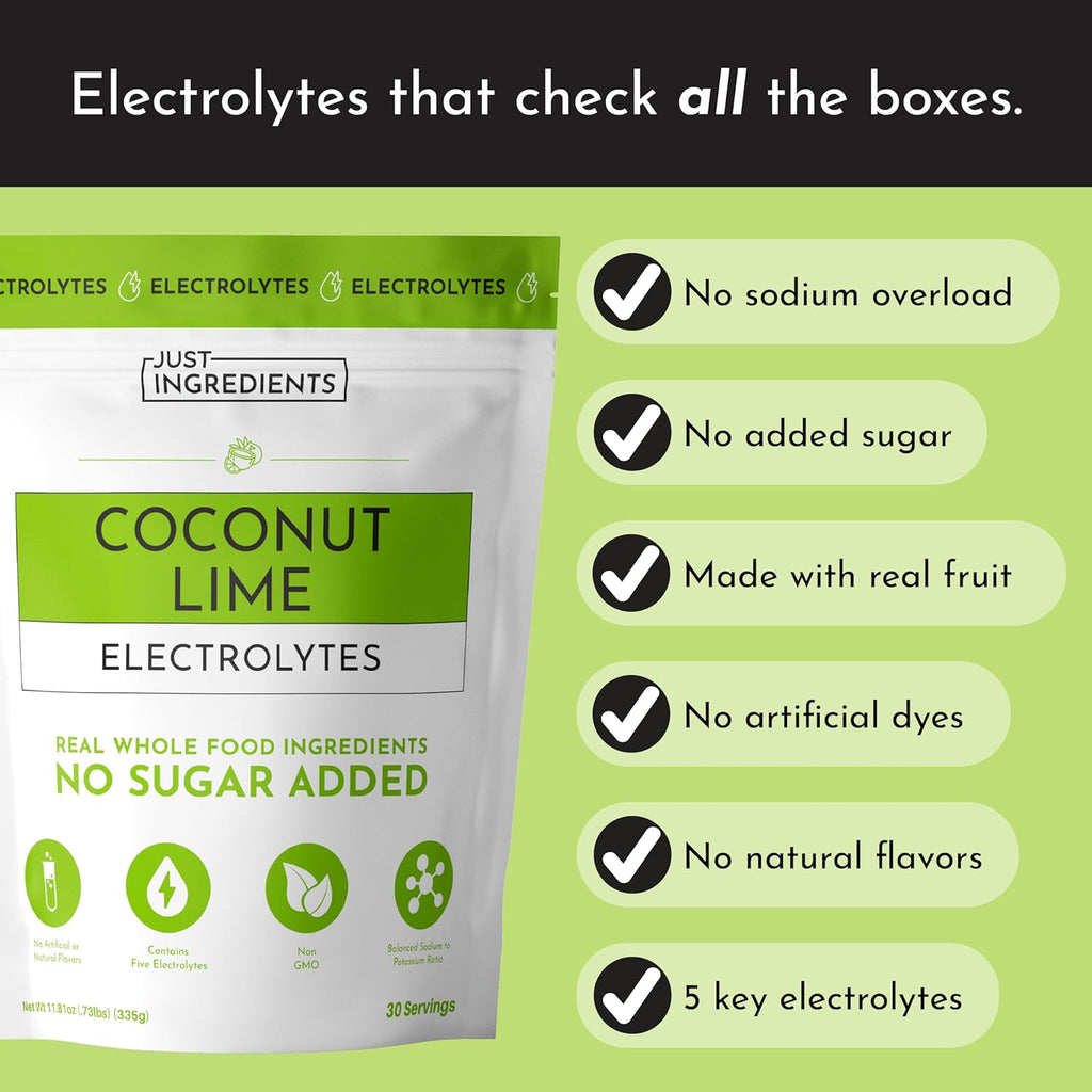 Coconut Lime Electrolytes – 30‑Serving Hydration Drink Mix with Coconut Water, Sea Salt, and Trace Minerals – Supports Hydration, Recovery, and Electrolyte Balance*