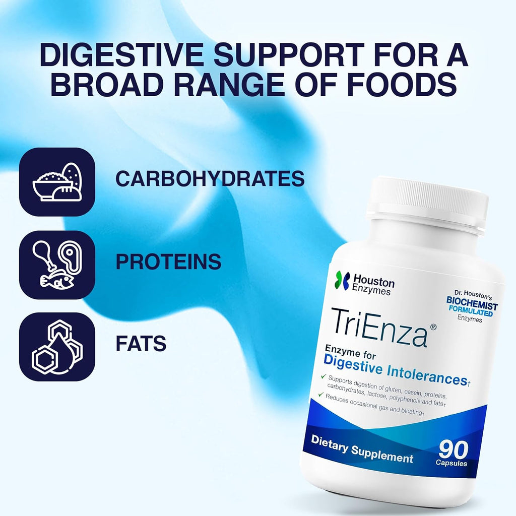 TriEnza Digestive Enzymes for Women and Men– Digestive Enzyme Supplements for Proteins, Carbs, Fats & Polyphenols Digestion – Help Break Down Wheat, Dairy, Soy & Meats - Health Supplement,90 Capsules