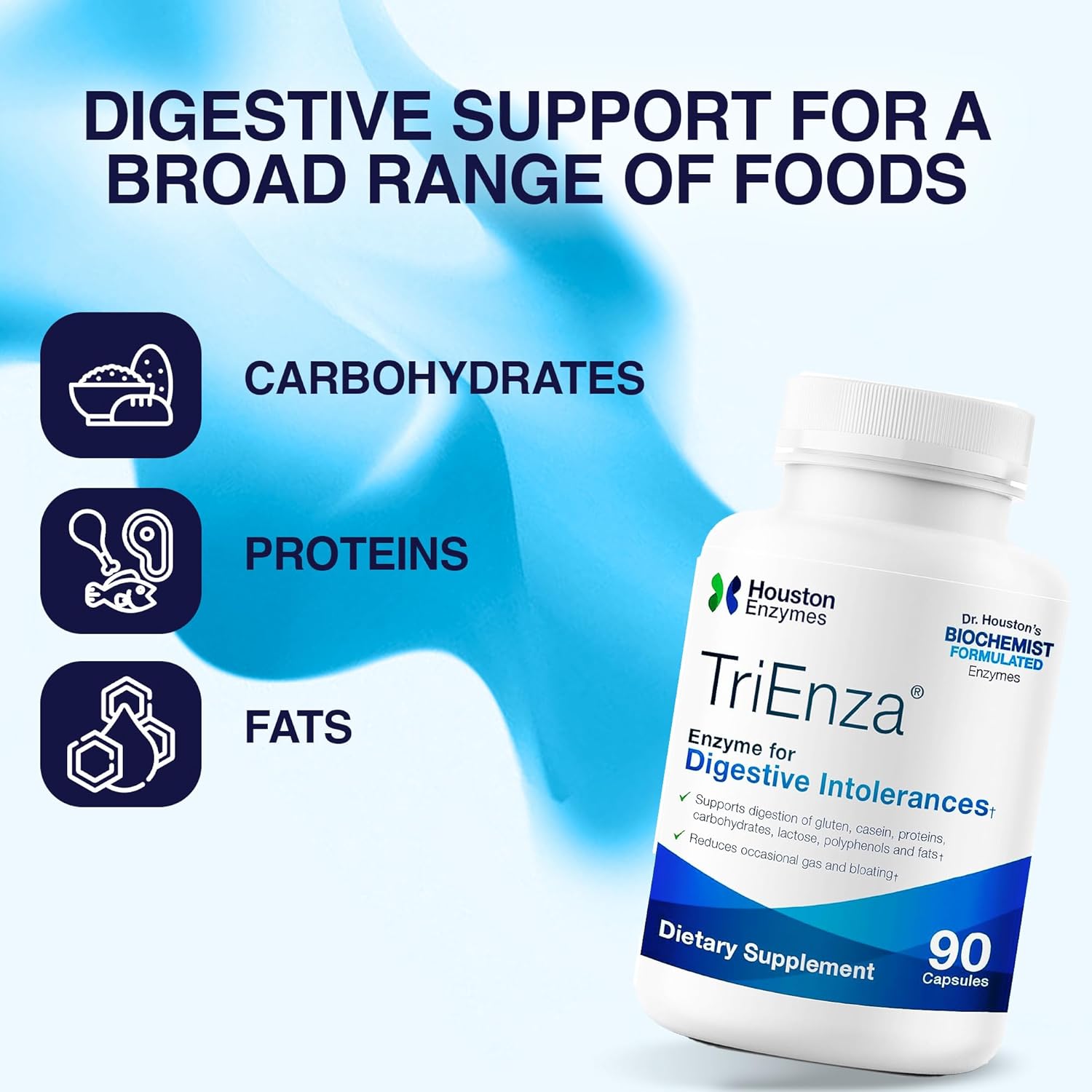 TriEnza Digestive Enzymes for Women and Men– Digestive Enzyme Supplements for Proteins, Carbs, Fats & Polyphenols Digestion – Help Break Down Wheat, Dairy, Soy & Meats - Health Supplement,90 Capsules