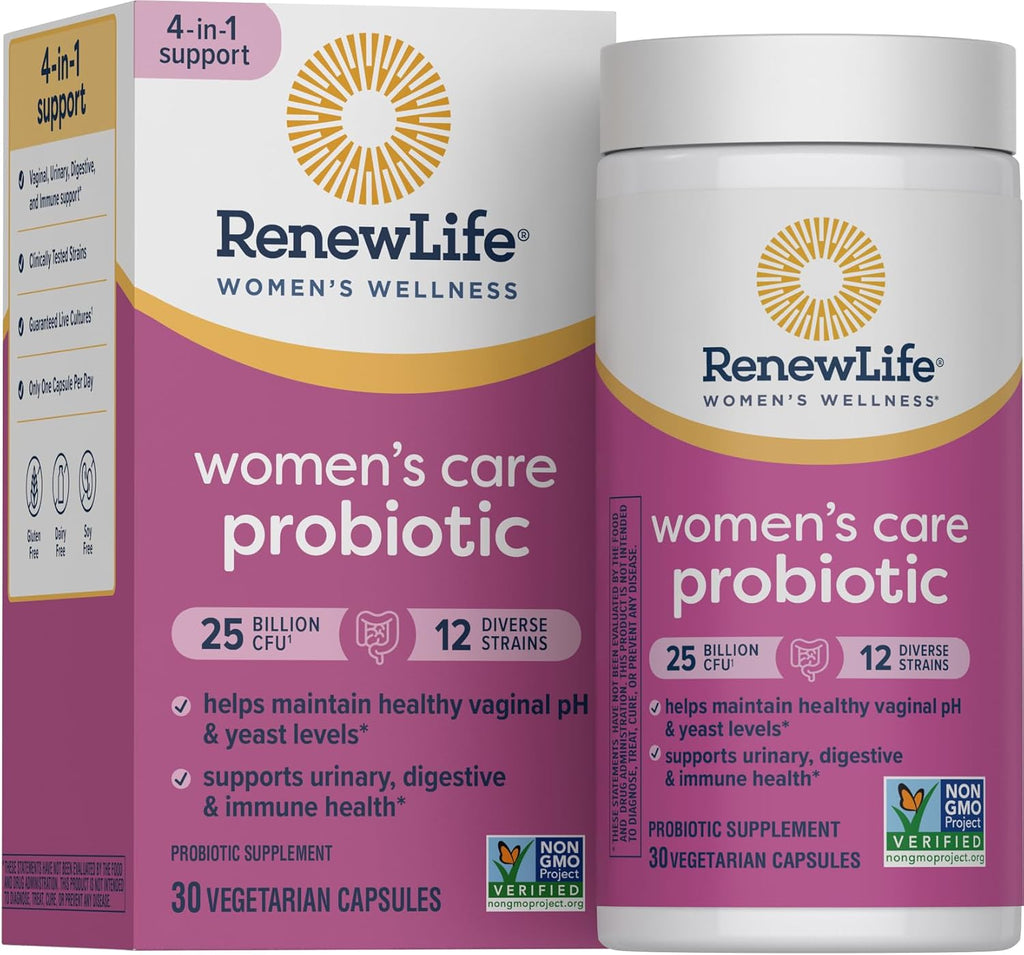Renew Life Women's Probiotic Capsules, Supports pH Balance for Women, Vaginal, Urinary, Digestive and Immune Health, L. Rhamnosus GG, Dairy, Soy and Gluten-Free, 25 Billion CFU - 30 Ct