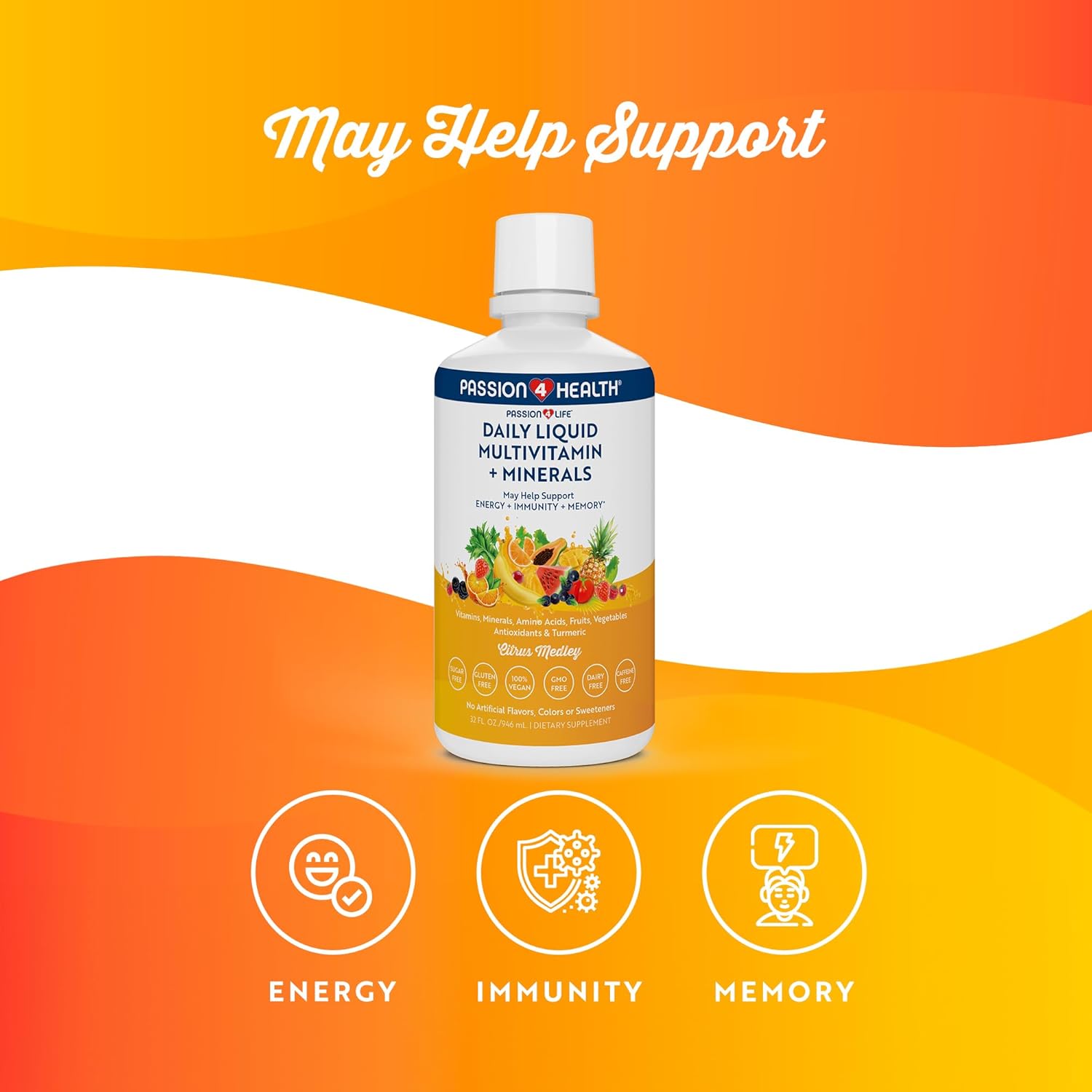 Mega Liquid Multivitamins, Trace Minerals, Amino Acids, Turmeric for Adults, Men, Women, Teens, Kids, Non-GMO, No Soy, No Dairy