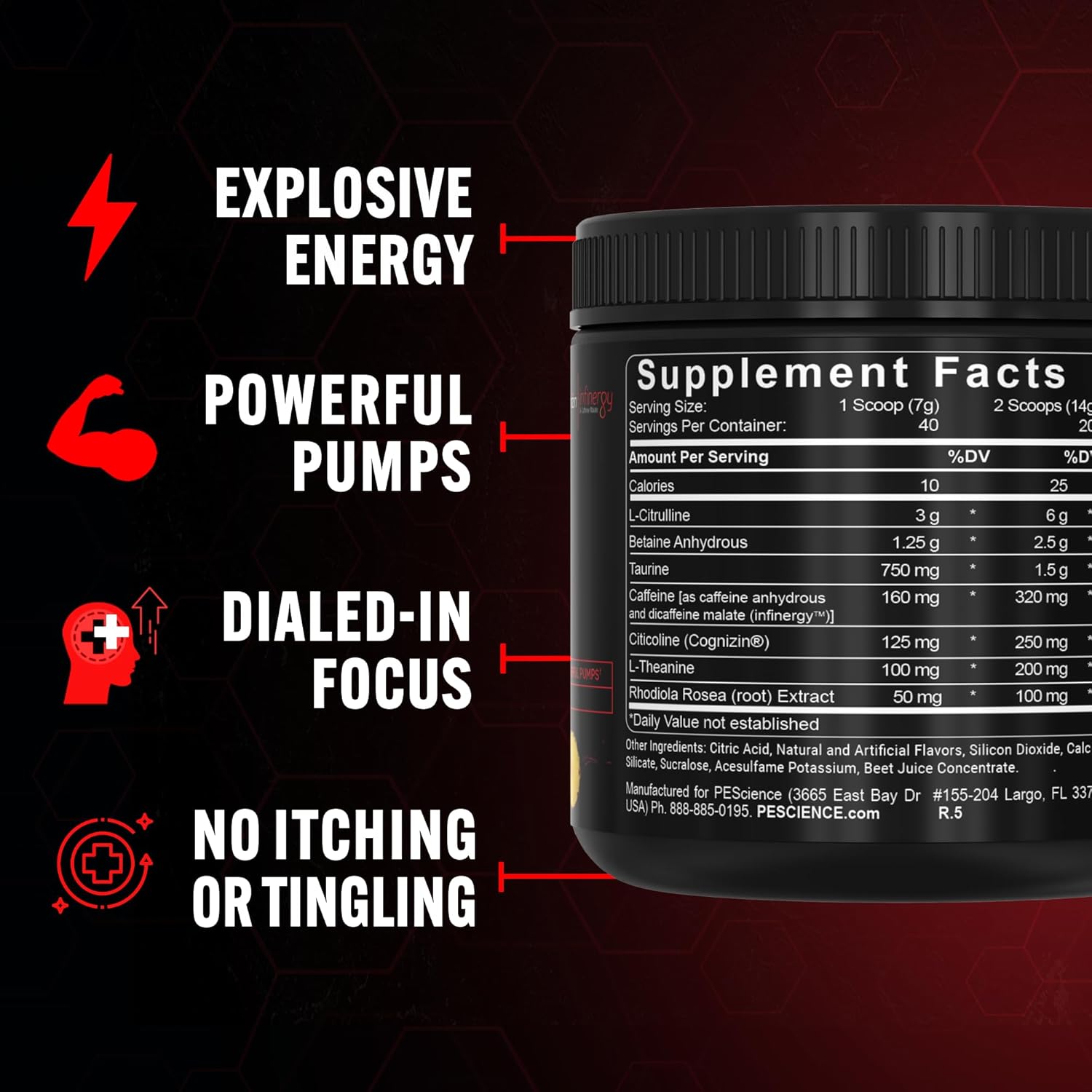 PEScience Prolific Pre Workout Powder for Men & Women with L-Citrulline Nitric Oxide Booster, Energy Powder & Nootropic for Focus – Preworkout Without Beta Alanine – 40 Scoops, Guava Pineapple Punch