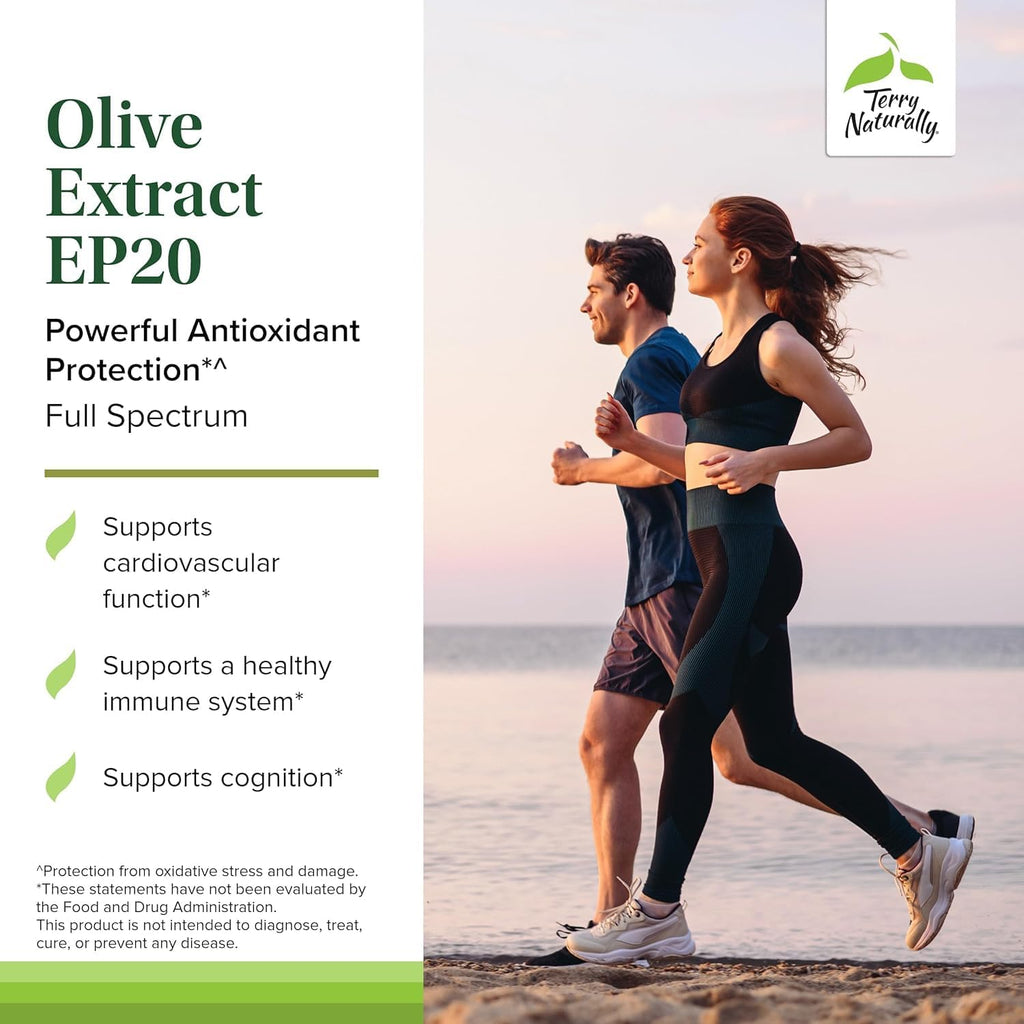 Terry Naturally Olive Extract EP20 - Brain Health Support Supplement with Olive Leaf Extract - Herbal Supplement to Aid Healthy Immune System Function - 60 Capsules (60 Servings)
