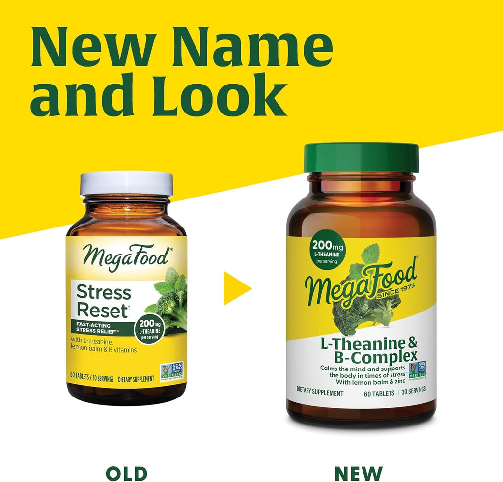 MegaFood L-Theanine & Vitamin B Complex - 200 mg L Theanine Supplement with B Complex Vitamins for Women & Men - Plus Lemon Balm Leaf & Zinc - Vegan, Gluten Free, Non-GMO - 60 Tablets, 30 Servings