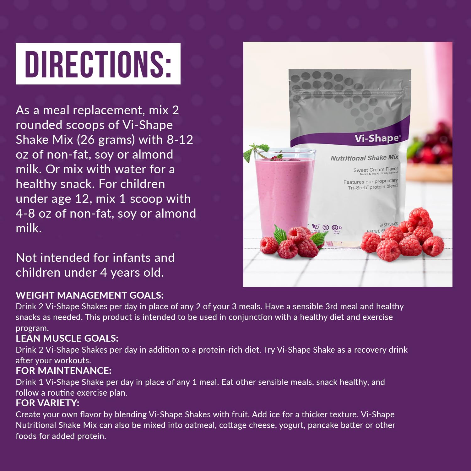 Vi-Shape Raspberry Super Biotin 1 Shake Pouch (24 Servings) + 1 Box Raspberry Mix-in (15 Servings) Delicious ViShape Shake with Strawberry Mix-in