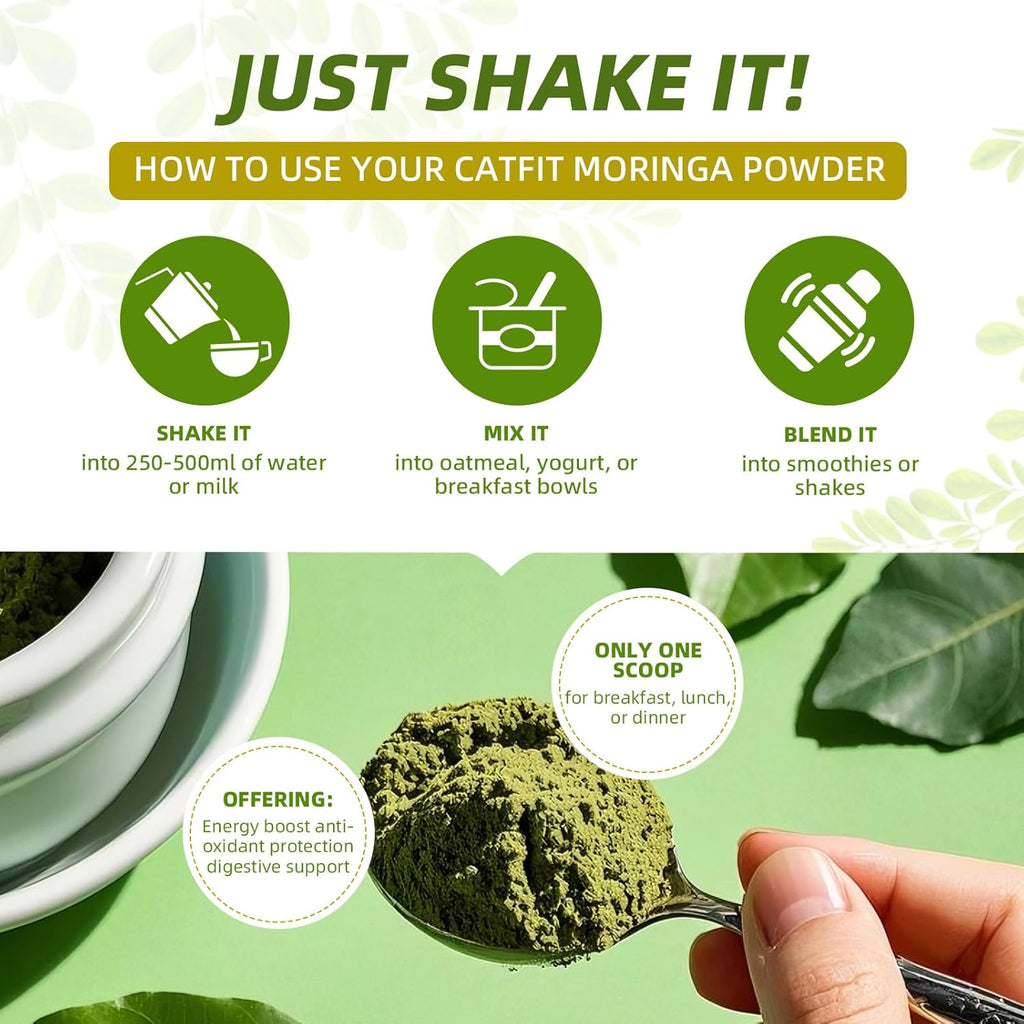 Moringa Powder with Matcha, Green Tea and Resveratrol, 4-in-1 Superfood for Energy, Immune, Digestion and Antioxidant Support, Vegan, Gluten-Free, 8oz