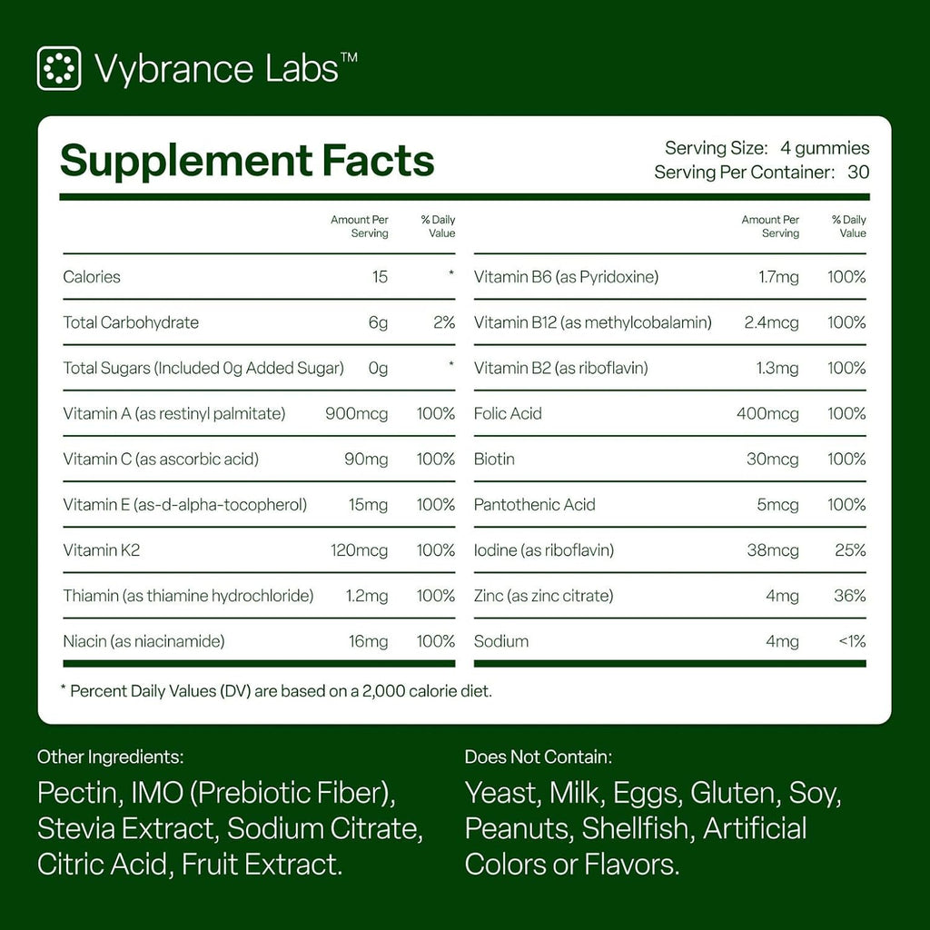 VYBRANCE LABS™  Super Greens Gummies | Vegan, Sugar‑Free | Prebiotics + Probiotics & Enzymes | Gut & Immune Support, Natural Energy | Mixed Berry | 120 Gummies (30 Servings) | Non‑GMO, Gluten‑Free
