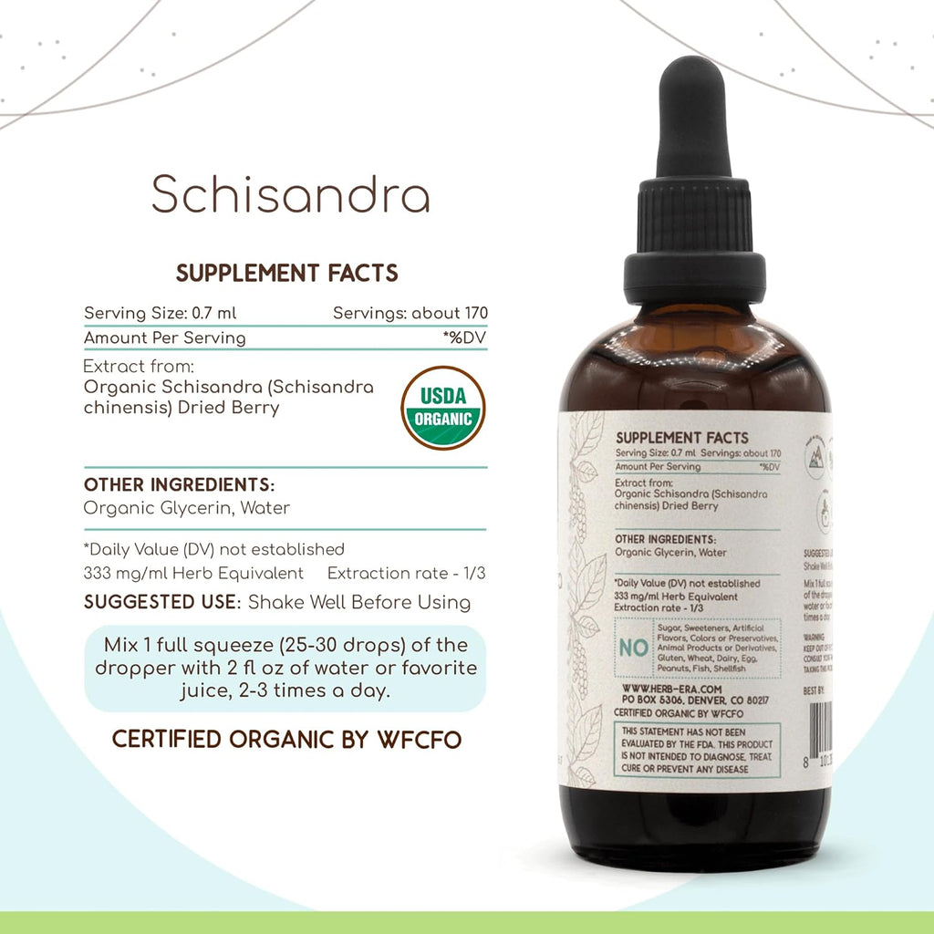 Schisandra B120 USDA Organic Tincture | Alcohol-Free Extract, High-Potency Herbal Drops, Liquid Supplement| Certified Organic Schisandra (Schisandra Chinensis) Dried Berry (4 oz)