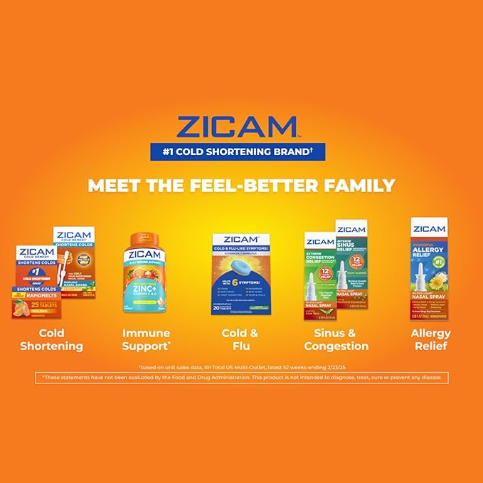 Zicam Cold Remedy Zinc Rapidmelts, Cherry Flavor, Homeopathic, Cold Shortening Medicine, Shortens Cold Duration, 25 Count