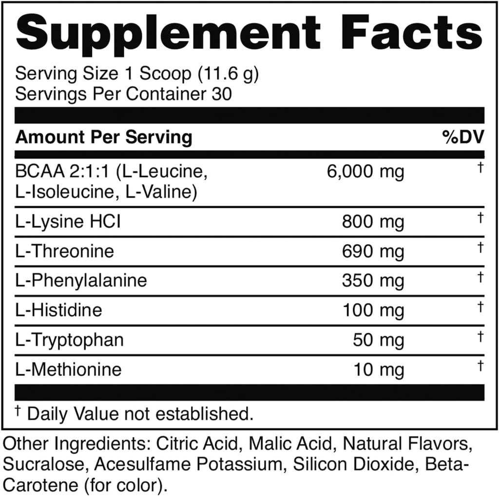 Bucked Up Essential Amino Acids - EAA Powder - Easy Mix, Non Clumping Formula - for Pre/Intra Workout - Peach Flavor - 30 Servings - 11.6 oz