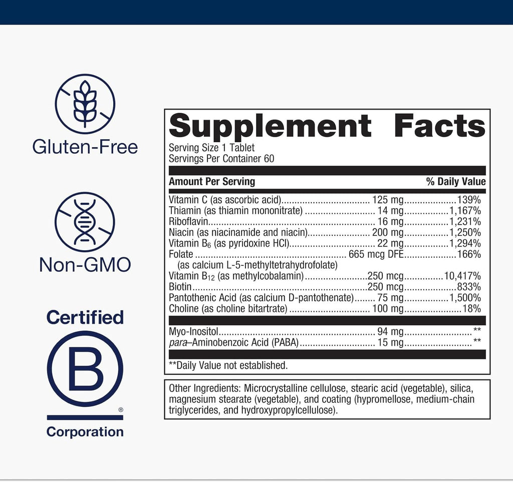 Metagenics Vitamin B-Complex - Energy Support & Healthy Stress Response* - with Vitamin B6 & B12 - Vegetarian & Gluten-Free - 60 Tablets