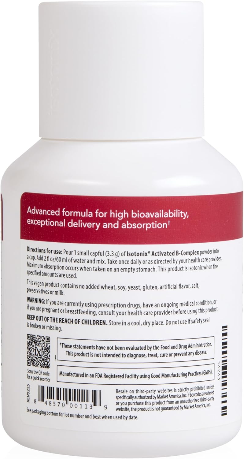 Isotonix Activated B Complex – Vegan B Vitamin Supplement for Energy, Stress Relief, and Nervous System Health – Isotonic Drinkable Formula – 90 Servings