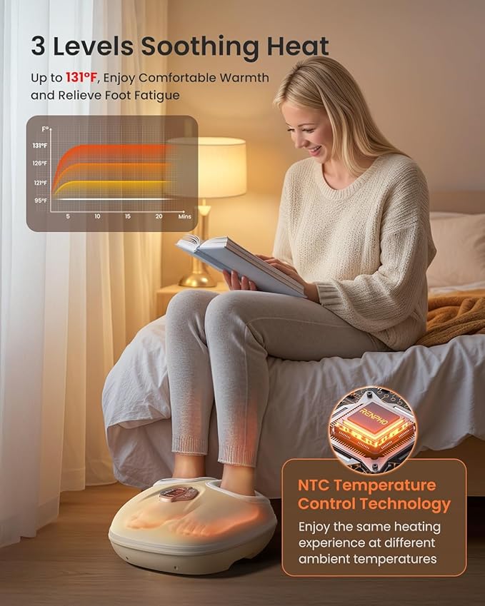 RENPHO Foot Massager Machine with Heat [2026 Upgraded], Shiatsu Foot Massager for Plantar Fasciitis, Valentines Day Gifts for Her Him, Cordless Control, Exclusive Voice Control, Beige