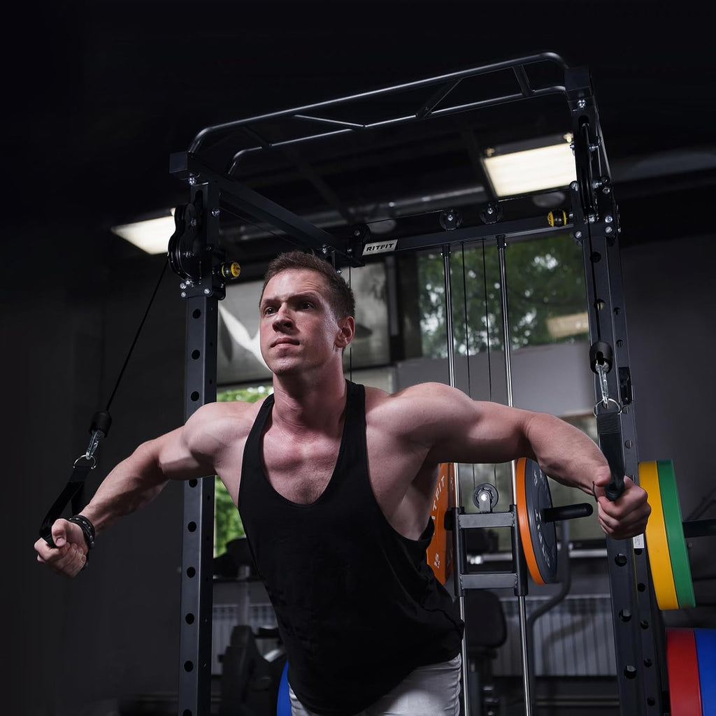 RitFit Multi-Function Squat Rack Power Cage PPC03 with Cable Crossover System, 1000LBS Capacity Power Rack and Packages with Optional Weight Bench, Barbell Weight Set, for Garage Workout & Home Gym
