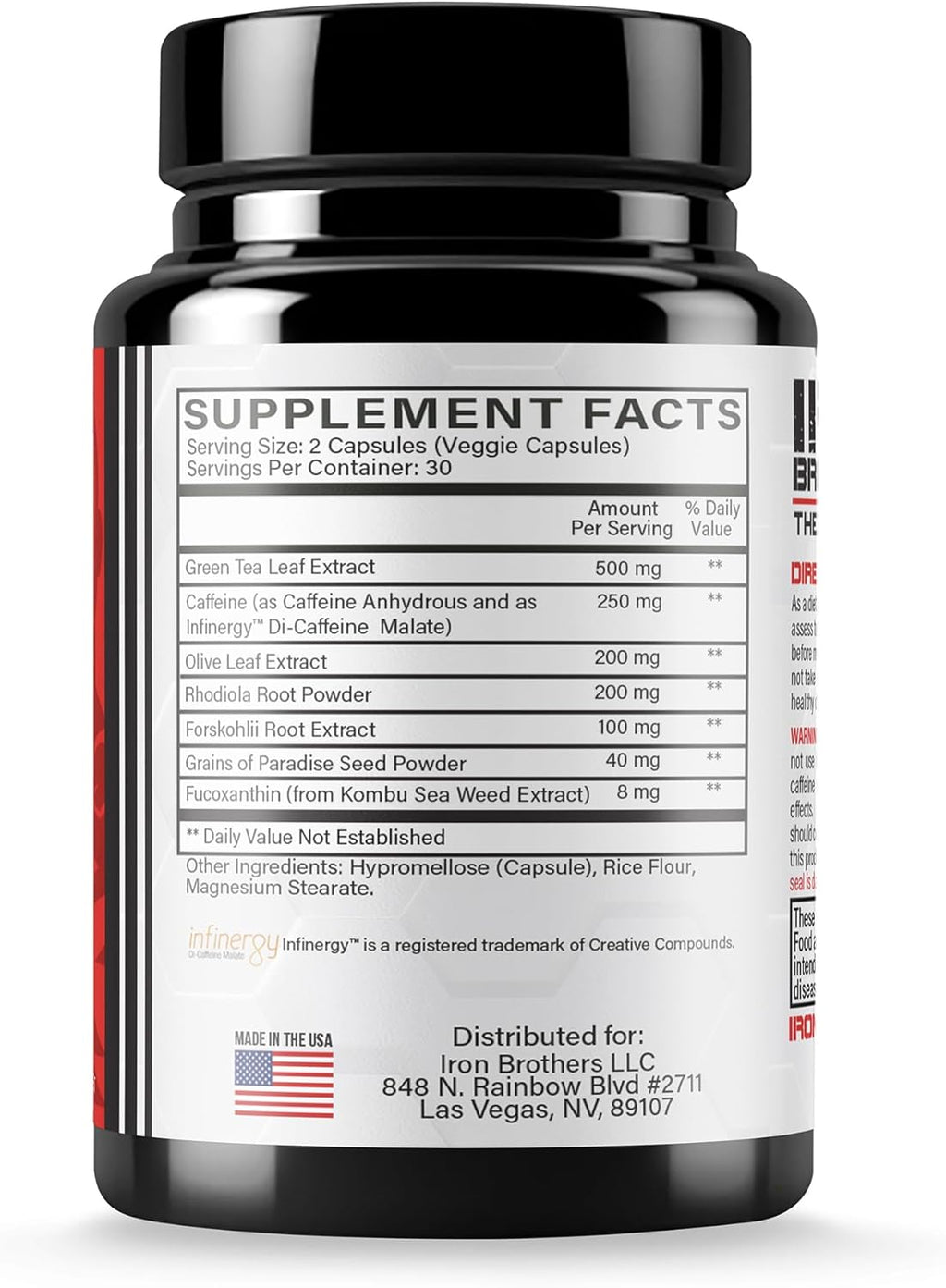 Iron Brothers Thermogenic Fat Burner – Metabolism & Appetite Support – Grains of Paradise, Green Tea & Infinergy Caffeine – Energy & Weight Loss – 60 Veggie Capsules