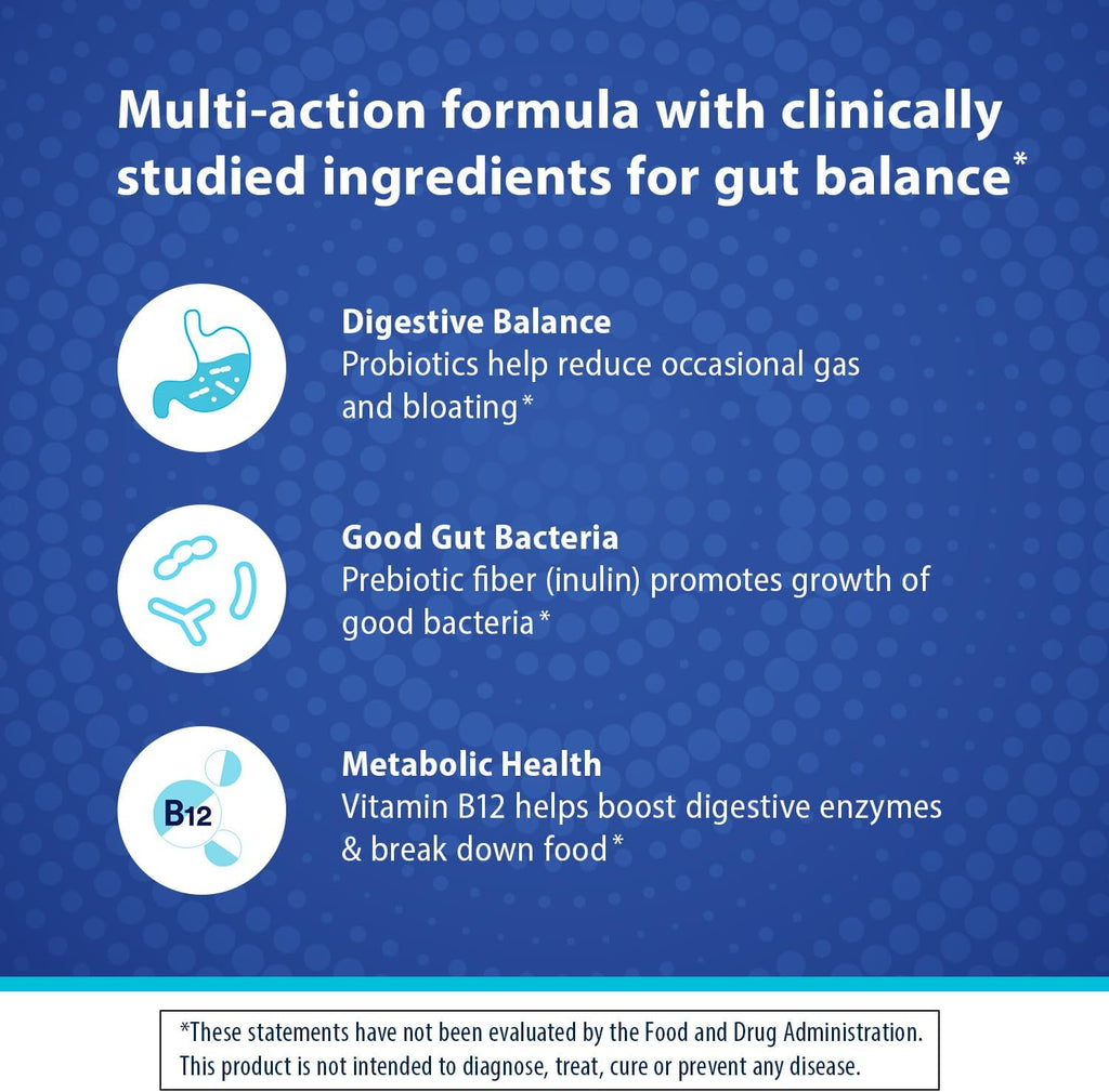 Florastor Prebiotic and Probiotic Gummies, Digestive and Metabolic Support Probiotic Blend for Multi-Action Digestive Health Care, with Vitamin B12, 56 Gummies