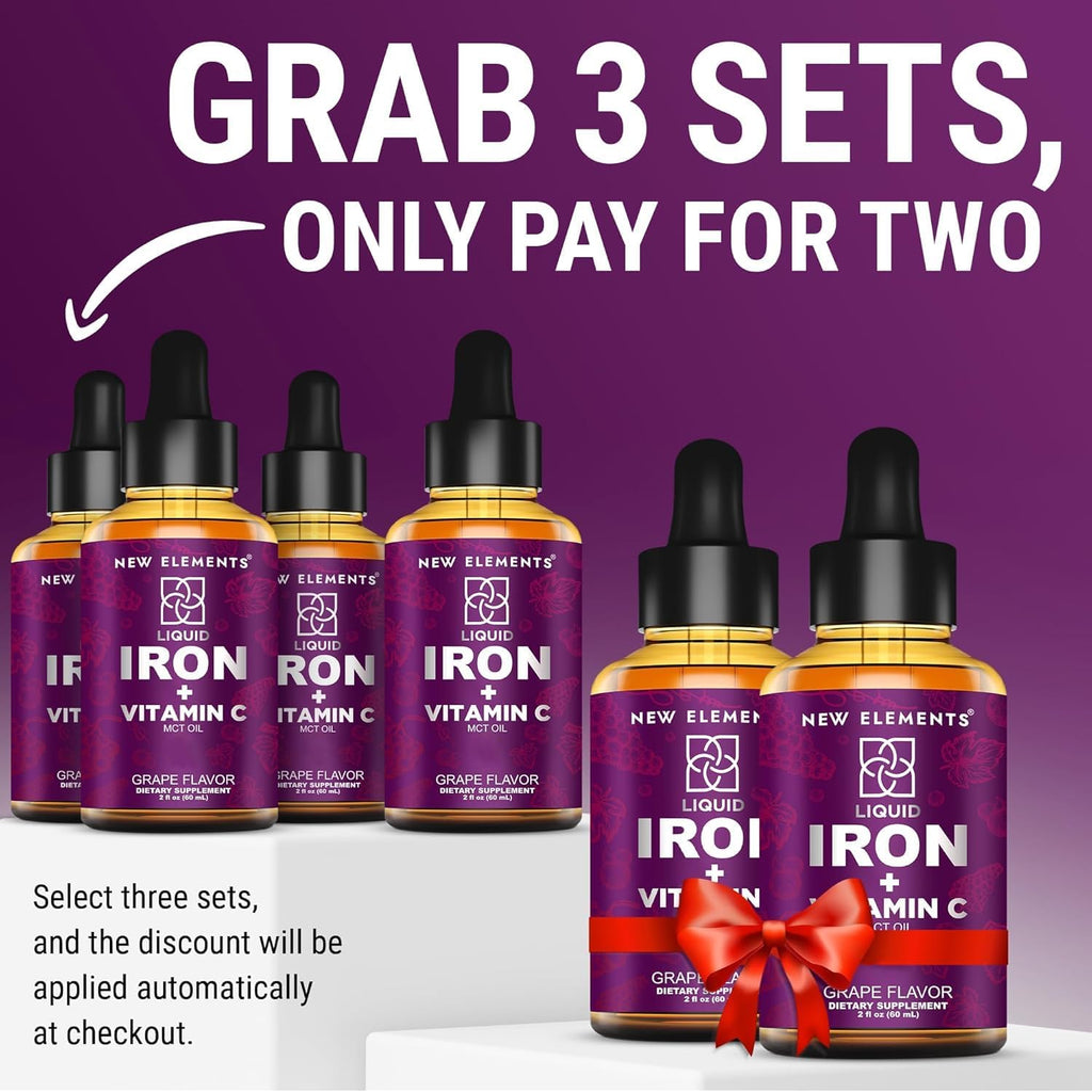 [2 𝐏𝐚𝐜𝐤] Liquid Iron Supplement with Vitamin C – 18mg Iron & 50mg Vitamin C for Anemia Support – Blood Builder Drops for Women & Men – Fast Absorption, Boosts Energy & Immunity – Vegan, Non-GMO