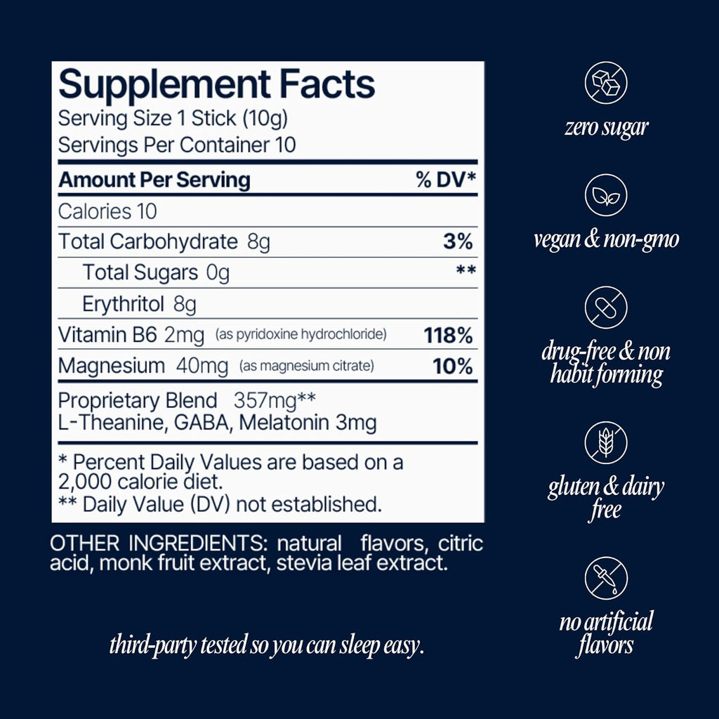 Som Sleep, Restful Sleep Powder Drink Mix w/Melatonin, Magnesium, Vitamin B6, L-Theanine & GABA – Vegan, Zero Sugar, Keto Friendly – Cherry, 10-Pack