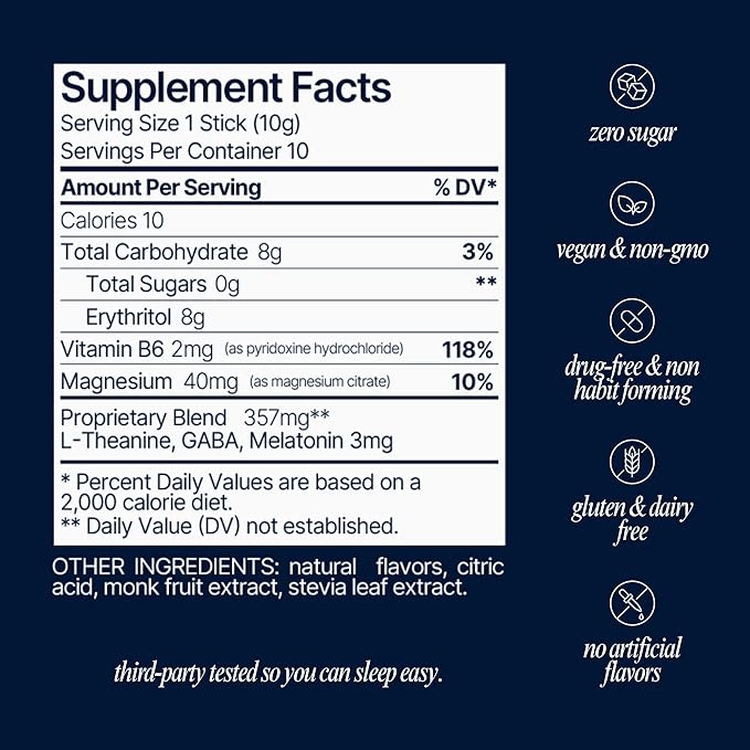 Som Sleep, Calm Sleep Aid Drink Mix Powder w/ 3mg Melatonin, Magnesium, Vitamin B6, L-Theanine & GABA – Vegan, Zero Sugar, Keto Friendly – Mango, 10-Pack