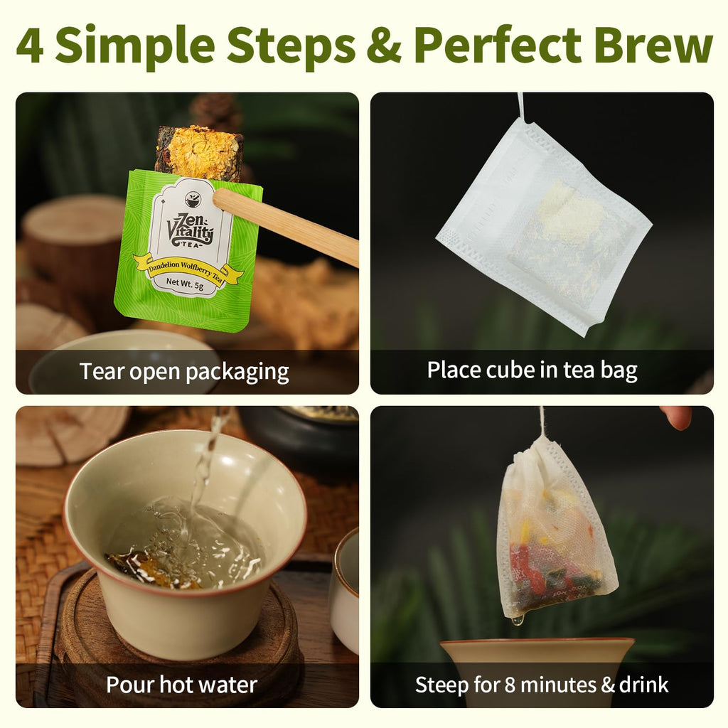 ZenVitality® Organic Dandelion Wolfberry Tea For Diabetics Supports Healthy Blood Sugar, Digestion, Weight & Liver With White Tea, Dandelion Leaf, Goji Berry, Chrysanthemum, Honeysuckle, Mulberry Leaf