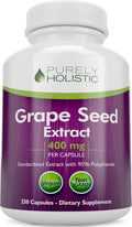 Purely Holistic Grape Seed Extract 20,000mg - 250 Vegan Capsules - 8+ Month Supply - Standardized to 95% Polyphenols - 400 mg per Capsule - Maximum Strength Grapeseed - Non-GMO & Pesticide Free