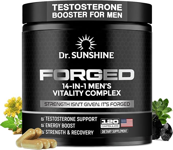 DR. SUNSHINE Forged Testosterone Supplement for Men –14 in 1 Natural Male Strength with Shilajit, Ashwagandha,Tongkat Ali-Muscle Builder Testosterone Booster for Mens-2 Month (120 Capsules)
