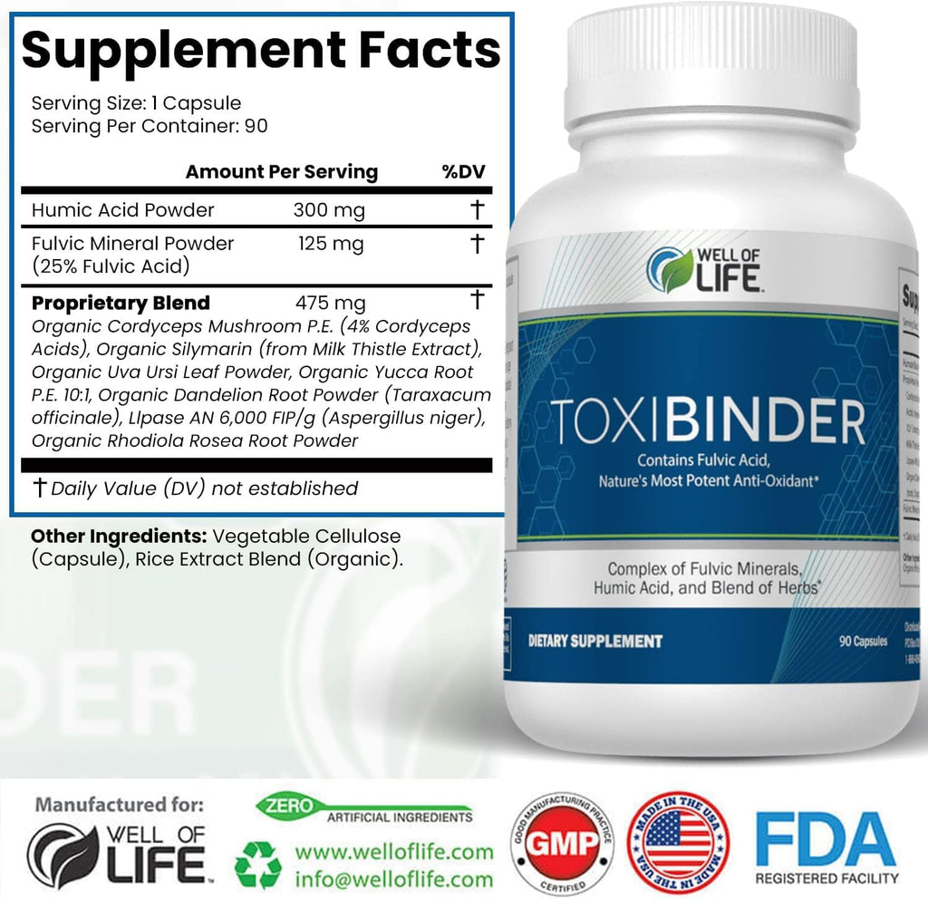 Well of Life Revitalize with Our Detox & Repair Complex ToxiBinder 90Vcap, Vegan, Non-GMO Blend of Humic & Fulvic Acids for Enhanced Energy, Better Gut & Joint Health, Hydration and Superior Nutrient