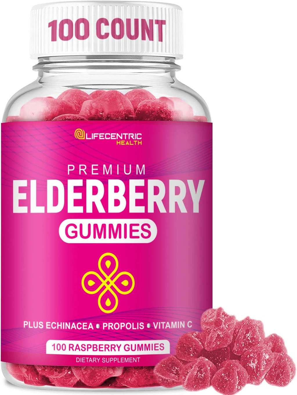 Elderberry Gummies for Kids & Adults Plus Vitamin C, Propolis & Echinacea Delicious Raspberry Gummy