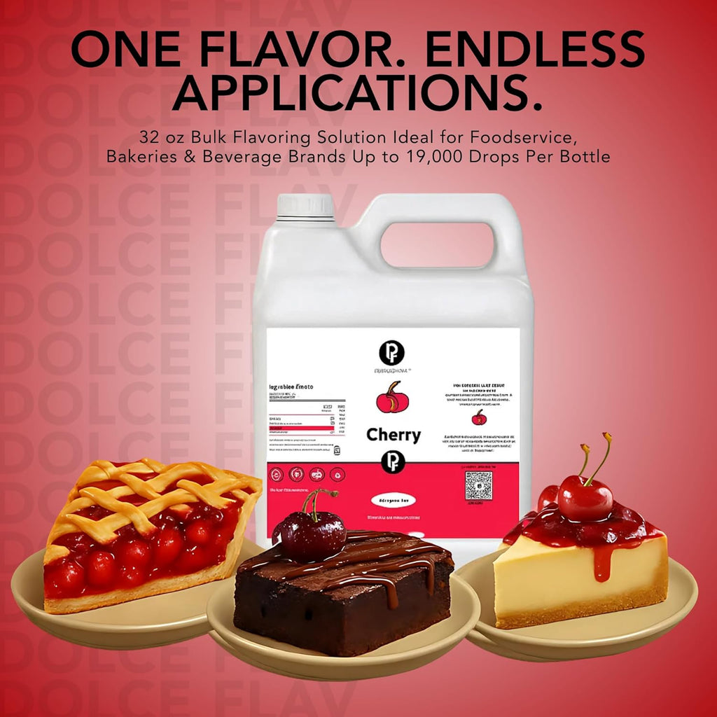 Dolce Flav Cherry Flavoring – 32 oz. – Premium Oil-Based Extract for Chocolates, Frostings, Baked Goods & Confections | Classic Sweet Flavor for Bakeries & Candy Shops