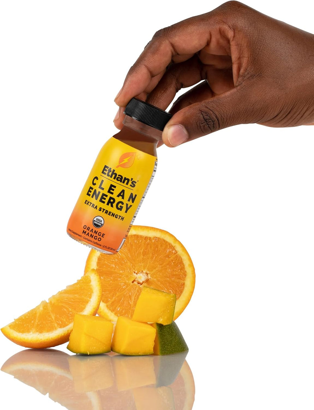 Ethan's Organic Clean Energy Shots Orange Mango, Sugar Free Natural Pre-Workout Focus Boost, Gluten Free, Vegan, B6 & B12 Vitamin C with Green Tea Extract and Guayusa (2 Pack of 2oz Shots)