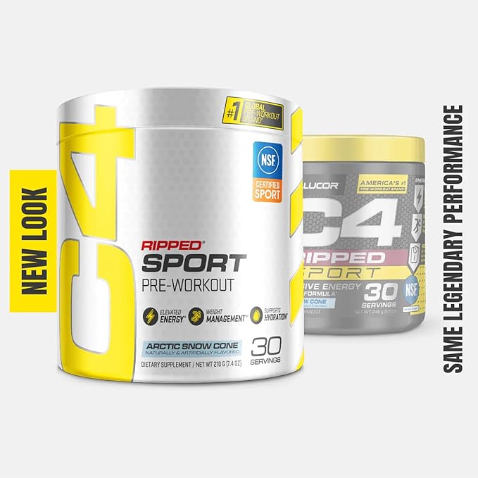 Cellucor C4 Ripped Sport Pre Workout Powder Arctic Snow Cone - NSF Certified for Sport + Sugar Free Preworkout Energy Supplement for Men & Women - 135mg Caffeine + Weight Loss - 30 Servings